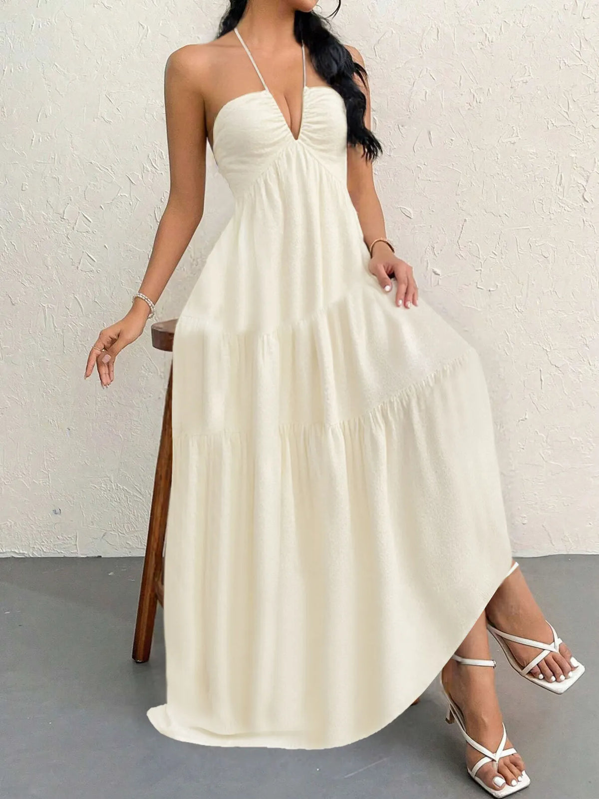 Halter Neck Tiered Maxi Dress - Ladyez