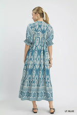 Umgee Two tone Border Print Midi Dress
