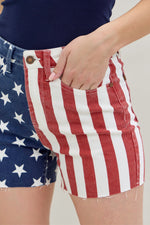 Judy Blue Full Size High Waist Americana Flag Fray Hem Shorts Plus Size - Ladyez