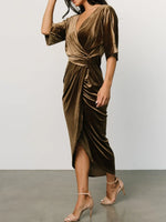 Ruched Surplice Half Sleeve Dress - Ladyez