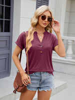 Florira Notched Short Sleeve T-Shirt - Ladyez