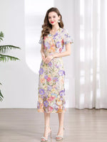 Floral Embroidered Puff Sleeve Midi Dress