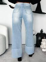 High-Waisted Wide-Leg Jeans with Cuffed Hem - Ladyez