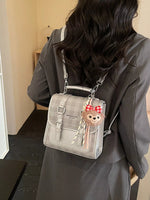Plaid Backpack Bag with Charm