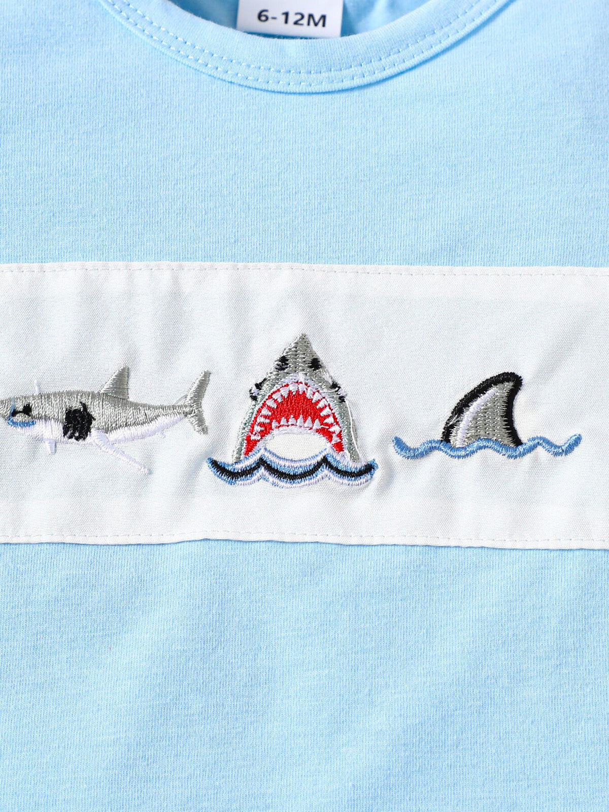 Children's Shark Embroidered T-shirt and Striped Shorts Set