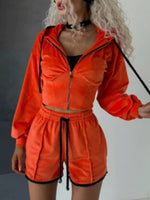 Zip Up Hooded Outerwear and Shorts Set
