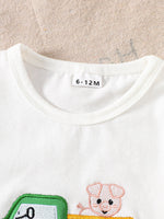 Children's Cartoon Tractor Embroidered Tee and Shorts Set