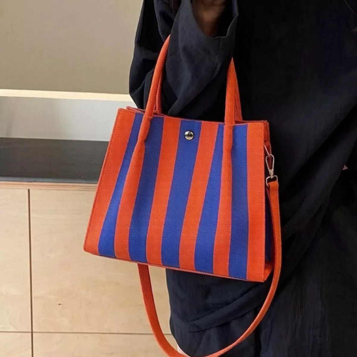 Striped Adjustable Strap Crossbody Bag
