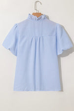Striped Ruffle Short Bubble Sleeve Shirt