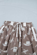 Western Cactus Cowgirl Hat Boot Printed Vintage Drawstring Jogger Pants