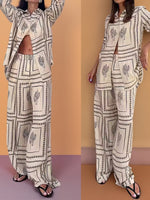 Cactus Print Button Up Shirt and Pants Set