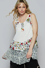 POL Floral Print Scoop Neck Tank with Lace Trim - Ladyez