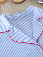 Striped Button Up Shirt and Shorts Lounge Set