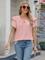 Round Neck Ruffled Layered Sleeve Blouse - Ladyez