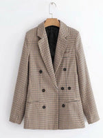 Plaid Lapel Collar Long Sleeve Blazer