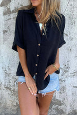 Full Size Casual Button Down Short Sleeve Loose Shirt Plus Size - Ladyez