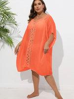 Crochet Trim V-Neck Beach Cover Up Dress - Ladyez