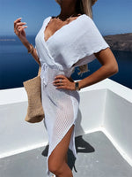 Slit Surplice Cap Sleeve Cover Up - Ladyez