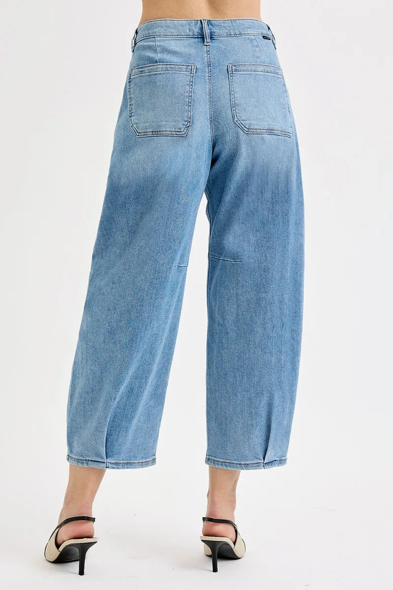RISEN Full Size Mid Rise Fit Crop Wide Volume Leg Jeans Plus Size - Ladyez