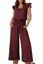 Ruffled Cap Sleeve Wide Leg Jumpsuit - Ladyez
