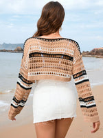 Openwork Boat Neck Dropped Shoulder Cover-Up - Ladyez
