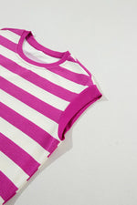 Stripe Cap Sleeve Pocketed Shift Tee Dress