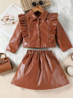 Children's Ruffled Faux Leather Top and Skirt Set