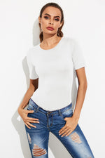 Round Neck Short Sleeve Bodysuit - Ladyez
