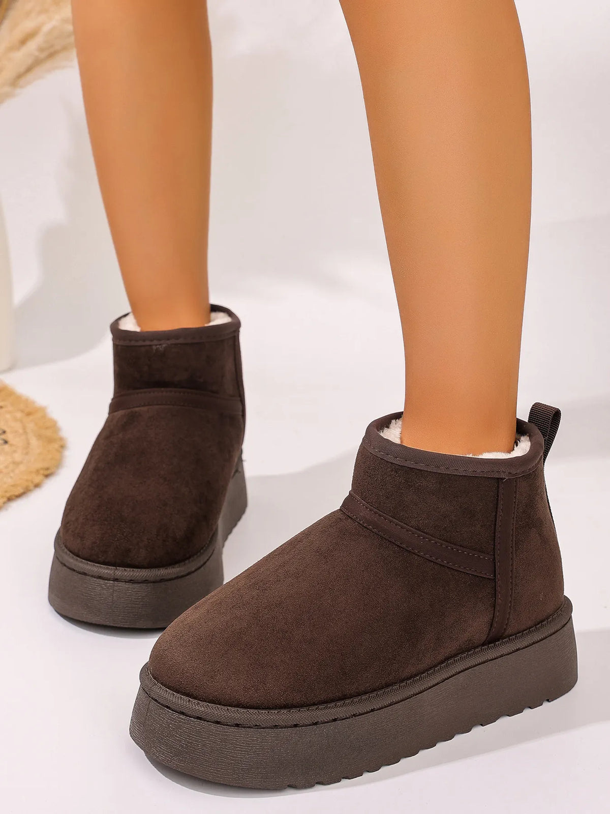 Platform Winter Ankle Boots with Cozy Fleece Lining - Ladyez
