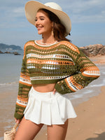 Openwork Boat Neck Dropped Shoulder Cover-Up - Ladyez