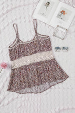 Floral Print Crochet Trim Cami with Spaghetti Straps
