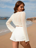Openwork Long Sleeve Cover-Up - Ladyez