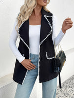 Contrast Trim Collared Neck Vest Coat