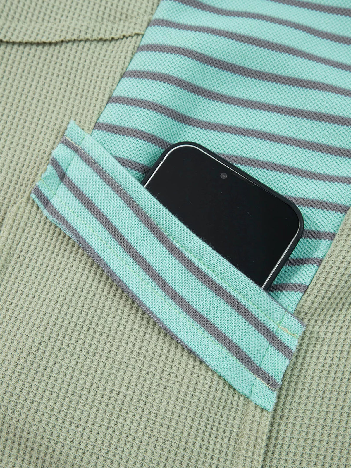 Exposed Seam Waffle Striped Patchwork Baggy Blouse