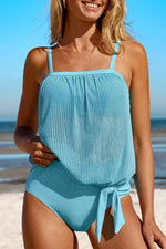 Square Neck Spaghetti Strap Tankini Set - Ladyez