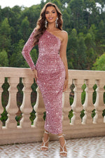 One-Shoulder Long Sleeve Dress - Ladyez