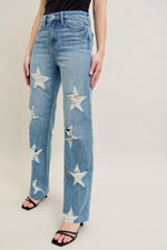 Judy Blue Full Size High WaistRigid Magic Star Shaped Destroy 90's Straight Jeans Plus Size