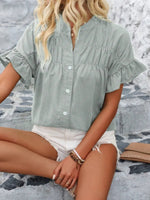 Button Down Ruffled Short Sleeve Shirt