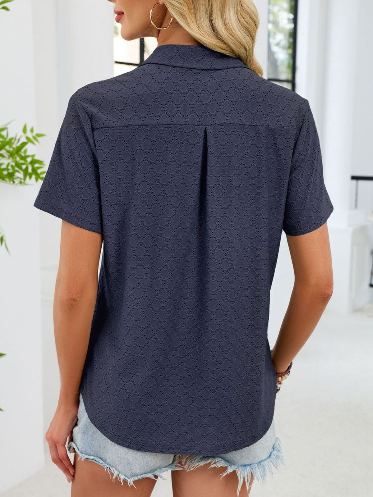 Eyelet Short Sleeve Blouse