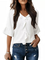 Ruffle Trim V-Neck Blouse
