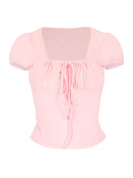 Tie-Front Puff Sleeve T-Shirt