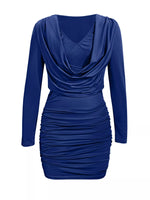 Draped V-Neck Long Sleeve Bodycon Mini Dress