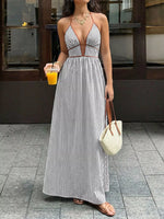 Striped Halter Neck Maxi Dress