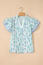 Floral Print Ruffle Sleeve Blouse