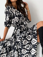 Printed Tie Waist Midi Dress