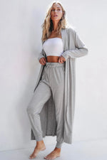 Open Front Long Sleeve Cardigan and Pants Lounge Set - Ladyez