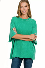 Zenana French Terry Washed Drop Shoulder Short Sleeve Top