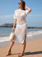 Slit Openwork Round Neck Cover-Up - Ladyez
