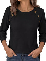 Decorative Button Waffle Knit Long Sleeve T-Shirt