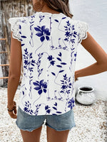 Lace Detail Printed Cap Sleeve Blouse